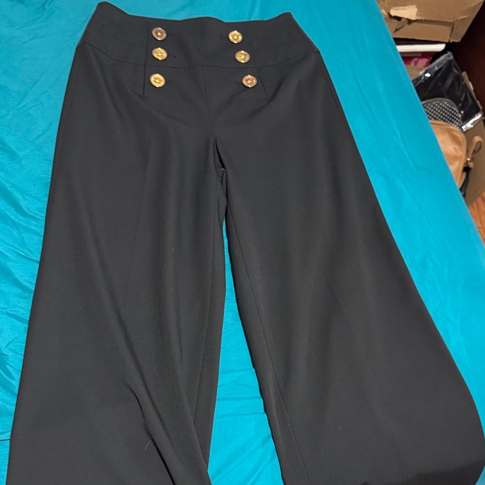 Ralph Lauren Black Wide-Leg Pants with Gold Accents